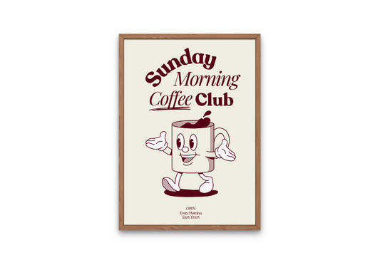 Sunday Morning Coffee Club Retro Type Wall Poster | Digital Download